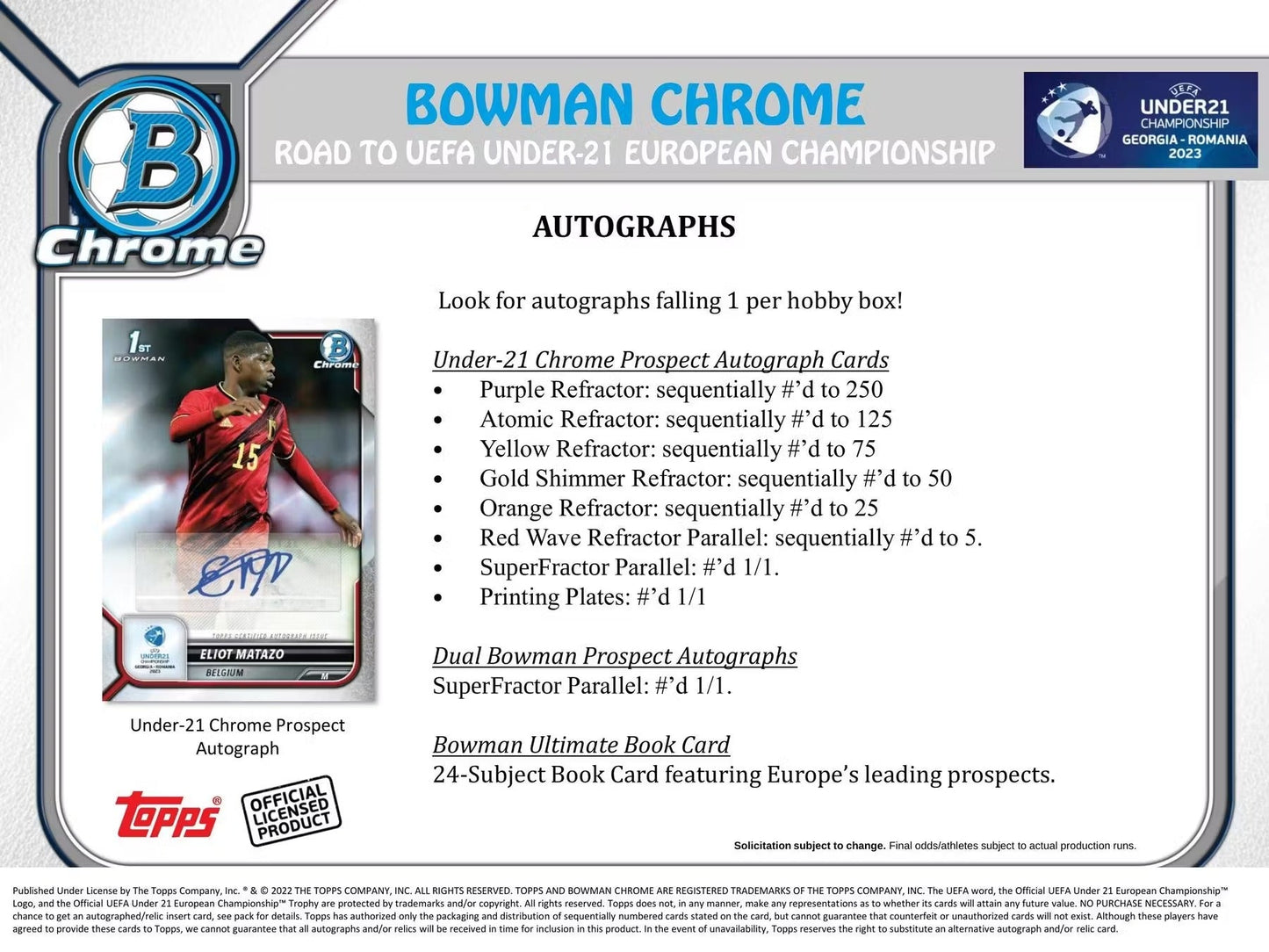 2022 Topps Bowman Chrome Road to UEFA Under-21 European Championship Soccer Hobby Box
