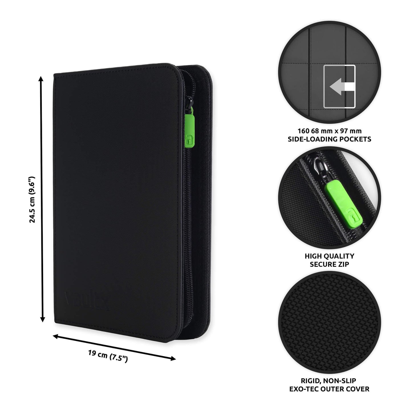 Vault X Premium Exo-Tec® 4 Pocket Zip Card Binder - Black